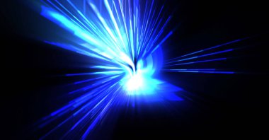 Fütürist mercek patlaması. Parlayan parçacıkları ve çizgileri olan ışık patlaması yıldızı. Güzel soyut ışın arkaplanı.