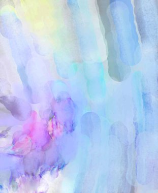 Pastel renklerde suluboya resim. Poster, duvar sanatı, afiş, kart, kitap kapağı ya da ambalaj için rahatlatıcı kompozisyonun yumuşak renkli çizimi. Modern fırça darbeleri resim.