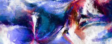 Soyut arkaplanda pürüzlü fırça darbeleri. Fırça boyası. Renkli boya darbeleri. Eşsiz duvar sanatı. Tuvaldeki modern sanat. Renkli çağdaş sanat eserleri. 