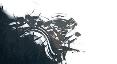 Taranmış Boyalı Soyut Arkaplan. Vahşi kaotik fırça darbeleri. Boya darbeleri. 2D İllüstrasyon. Fırça darbeli resim. 