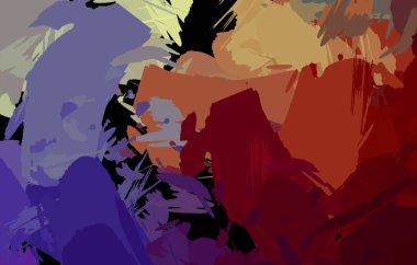 Vahşi fırça darbeleriyle yaratıcı soyut resim. Artistik fırça darbeleriyle donatılmış. Renkli ve canlı bir tasvir. Boyalı sanat.