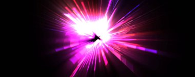 Fütürist mercek patlaması. Parlayan parçacıkları ve çizgileri olan ışık patlaması yıldızı. Güzel soyut ışın arkaplanı.