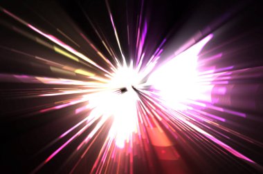 Fütürist mercek patlaması. Parlayan parçacıkları ve çizgileri olan ışık patlaması yıldızı. Güzel soyut ışın arkaplanı.