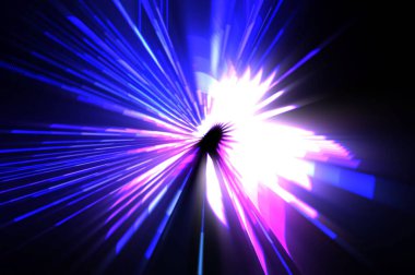 Fütürist mercek patlaması. Parlayan parçacıkları ve çizgileri olan ışık patlaması yıldızı. Güzel soyut ışın arkaplanı.