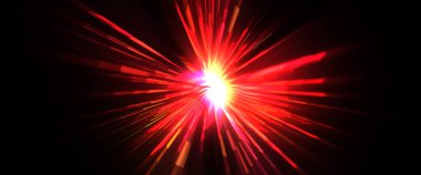 Fütürist mercek patlaması. Parlayan parçacıkları ve çizgileri olan ışık patlaması yıldızı. Güzel soyut ışın arkaplanı.