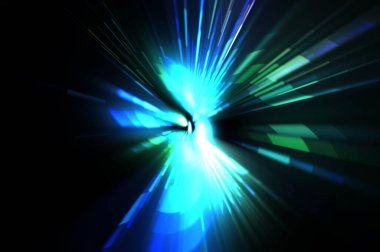 Fütürist mercek patlaması. Parlayan parçacıkları ve çizgileri olan ışık patlaması yıldızı. Güzel soyut ışın arkaplanı.