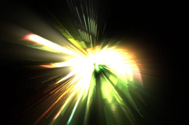 Fütürist mercek patlaması. Parlayan parçacıkları ve çizgileri olan ışık patlaması yıldızı. Güzel soyut ışın arkaplanı.