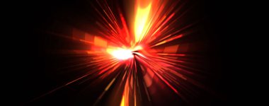 Fütürist mercek patlaması. Parlayan parçacıkları ve çizgileri olan ışık patlaması yıldızı. Güzel soyut ışın arkaplanı.