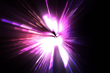 Fütürist mercek patlaması. Parlayan parçacıkları ve çizgileri olan ışık patlaması yıldızı. Güzel soyut ışın arkaplanı.