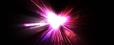 Fütürist mercek patlaması. Parlayan parçacıkları ve çizgileri olan ışık patlaması yıldızı. Güzel soyut ışın arkaplanı.