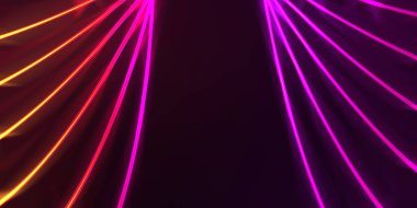 Işık dalgalarının neon renkli soyut tasarımı. Dijital arka plan ve neon ışığı parlama efekti. Parlak ışınlar duvar kağıdı.