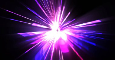 Fütürist mercek patlaması. Parlayan parçacıkları ve çizgileri olan ışık patlaması yıldızı. Güzel soyut ışın arkaplanı.