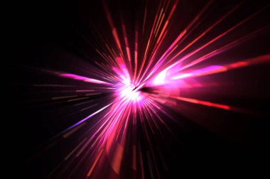 Fütürist mercek patlaması. Parlayan parçacıkları ve çizgileri olan ışık patlaması yıldızı. Güzel soyut ışın arkaplanı.