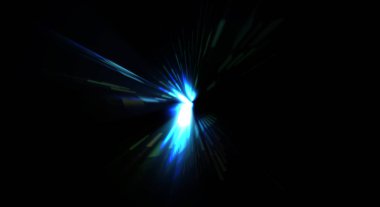 Fütürist mercek patlaması. Parlayan parçacıkları ve çizgileri olan ışık patlaması yıldızı. Güzel soyut ışın arkaplanı.