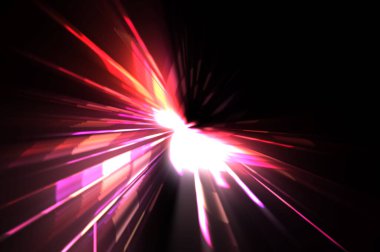 Fütürist mercek patlaması. Parlayan parçacıkları ve çizgileri olan ışık patlaması yıldızı. Güzel soyut ışın arkaplanı.