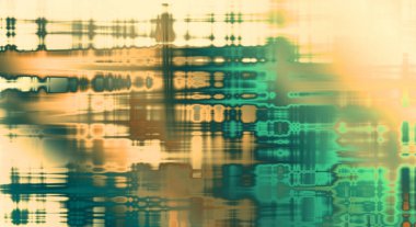 Soyut arkaplan. Yaşlanmış grunge dokusunda geometrik elementler. Farklı renk desenli grafiksel illüstrasyon.