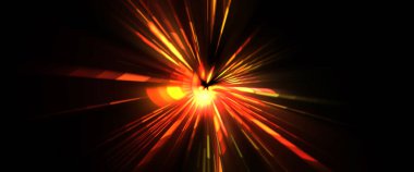 Fütürist mercek patlaması. Parlayan parçacıkları ve çizgileri olan ışık patlaması yıldızı. Güzel soyut ışın arkaplanı.