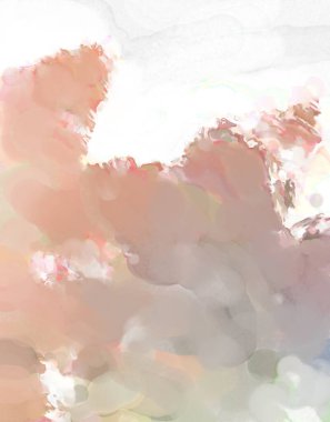 Pastel renklerde suluboya resim. Poster, duvar sanatı, afiş, kart, kitap kapağı ya da ambalaj için rahatlatıcı kompozisyonun yumuşak renkli çizimi. Modern fırça darbeleri resim.