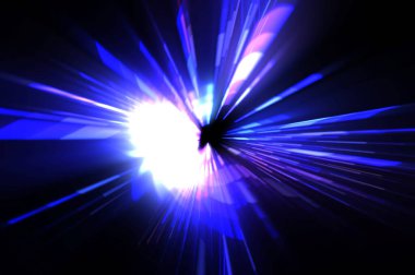 Fütürist mercek patlaması. Parlayan parçacıkları ve çizgileri olan ışık patlaması yıldızı. Güzel soyut ışın arkaplanı.