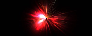 Fütürist mercek patlaması. Parlayan parçacıkları ve çizgileri olan ışık patlaması yıldızı. Güzel soyut ışın arkaplanı.