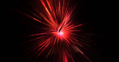 Fütürist mercek patlaması. Parlayan parçacıkları ve çizgileri olan ışık patlaması yıldızı. Güzel soyut ışın arkaplanı.