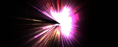 Fütürist mercek patlaması. Parlayan parçacıkları ve çizgileri olan ışık patlaması yıldızı. Güzel soyut ışın arkaplanı.