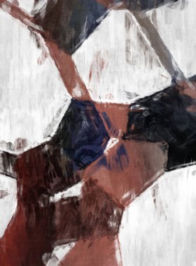 Soyut arkaplanda pürüzlü fırça darbeleri. Fırça boyası. Renkli boya darbeleri. Eşsiz duvar sanatı. Tuvaldeki modern sanat. Renkli çağdaş sanat eserleri. 