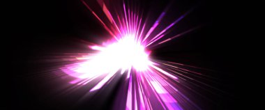 Fütürist mercek patlaması. Parlayan parçacıkları ve çizgileri olan ışık patlaması yıldızı. Güzel soyut ışın arkaplanı.