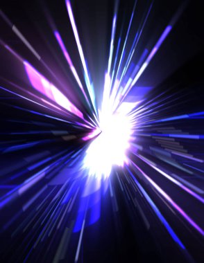 Fütürist mercek patlaması. Parlayan parçacıkları ve çizgileri olan ışık patlaması yıldızı. Güzel soyut ışın arkaplanı.