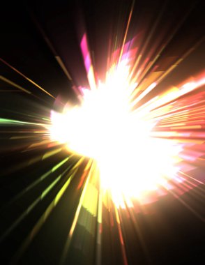 Fütürist mercek patlaması. Parlayan parçacıkları ve çizgileri olan ışık patlaması yıldızı. Güzel soyut ışın arkaplanı.