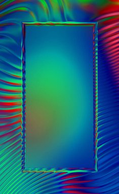 Soyut çerçeveli arkaplan. Renkli, canlı, dalgalı bir duvar kağıdı. Merkezi çerçeveli yaratıcı grafik 2d çizim. Dinamik şekilli modaya uygun sıvı örtüsü.