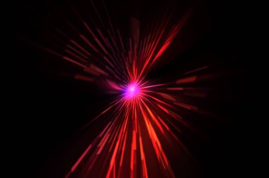 Fütürist mercek patlaması. Parlayan parçacıkları ve çizgileri olan ışık patlaması yıldızı. Güzel soyut ışın arkaplanı.