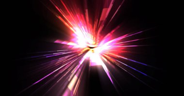 Fütürist mercek patlaması. Parlayan parçacıkları ve çizgileri olan ışık patlaması yıldızı. Güzel soyut ışın arkaplanı.