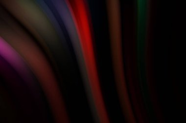 Siyah arka planda renkli düz çizgiler. Sıvı ve sıvı renkli dalgalar karanlıkta akıyor. Duvar kağıdı, afiş, arkaplan, kart, kitap, kapak, poster, afiş, broşür