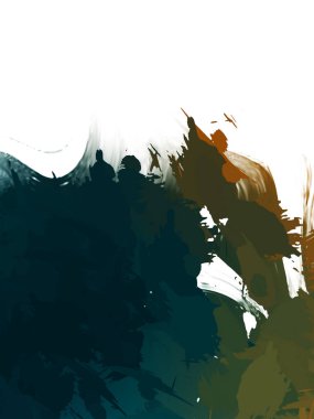 Taranmış Boyalı Soyut Arkaplan. Vahşi kaotik fırça darbeleri. Boya darbeleri. 2D İllüstrasyon. Fırça darbeli resim. 