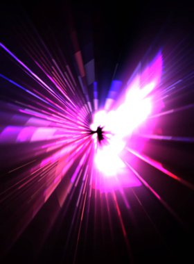 Fütürist mercek patlaması. Parlayan parçacıkları ve çizgileri olan ışık patlaması yıldızı. Güzel soyut ışın arkaplanı.