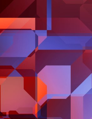 Renkli ve canlı geometrik şekiller katmanları var. Bir teknoloji planının dijital illüstrasyonu. Gelecekçi tasarım şablonu.