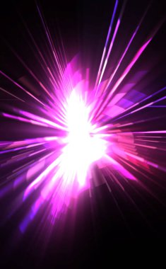 Fütürist mercek patlaması. Parlayan parçacıkları ve çizgileri olan ışık patlaması yıldızı. Güzel soyut ışın arkaplanı.