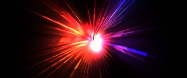 Fütürist mercek patlaması. Parlayan parçacıkları ve çizgileri olan ışık patlaması yıldızı. Güzel soyut ışın arkaplanı.