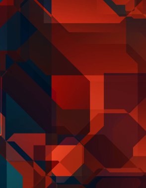 Renkli ve canlı geometrik şekiller katmanları var. Bir teknoloji planının dijital illüstrasyonu. Gelecekçi tasarım şablonu.