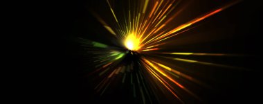 Fütürist mercek patlaması. Parlayan parçacıkları ve çizgileri olan ışık patlaması yıldızı. Güzel soyut ışın arkaplanı.