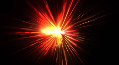 Fütürist mercek patlaması. Parlayan parçacıkları ve çizgileri olan ışık patlaması yıldızı. Güzel soyut ışın arkaplanı.