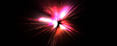 Fütürist mercek patlaması. Parlayan parçacıkları ve çizgileri olan ışık patlaması yıldızı. Güzel soyut ışın arkaplanı.