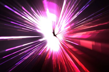 Fütürist mercek patlaması. Parlayan parçacıkları ve çizgileri olan ışık patlaması yıldızı. Güzel soyut ışın arkaplanı.