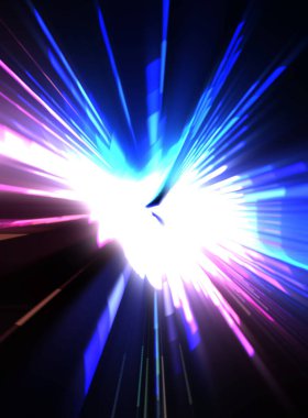 Fütürist mercek patlaması. Parlayan parçacıkları ve çizgileri olan ışık patlaması yıldızı. Güzel soyut ışın arkaplanı.