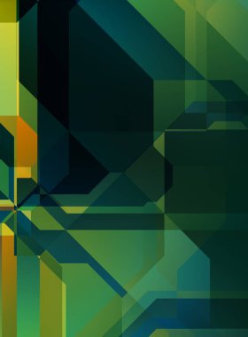 Renkli ve canlı geometrik şekiller katmanları var. Bir teknoloji planının dijital illüstrasyonu. Gelecekçi tasarım şablonu.