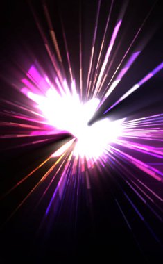 Fütürist mercek patlaması. Parlayan parçacıkları ve çizgileri olan ışık patlaması yıldızı. Güzel soyut ışın arkaplanı.