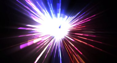 Fütürist mercek patlaması. Parlayan parçacıkları ve çizgileri olan ışık patlaması yıldızı. Güzel soyut ışın arkaplanı.