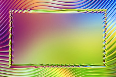 Soyut çerçeveli arkaplan. Renkli, canlı, dalgalı bir duvar kağıdı. Merkezi çerçeveli yaratıcı grafik 2d çizim. Dinamik şekilli modaya uygun sıvı örtüsü.