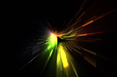 Fütürist mercek patlaması. Parlayan parçacıkları ve çizgileri olan ışık patlaması yıldızı. Güzel soyut ışın arkaplanı.